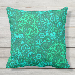 William Morris Seaweed Floral, Turquoise and Aqua Cushion