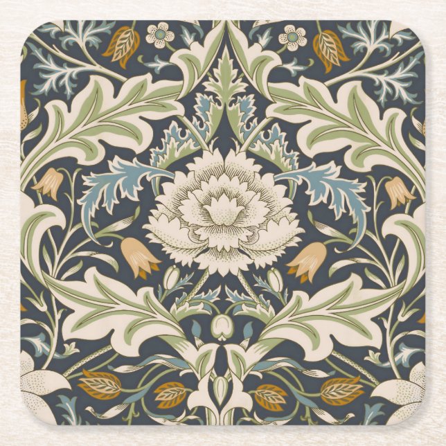 William Morris Severn Floral Pattern Classic Square Paper Coaster (Front)