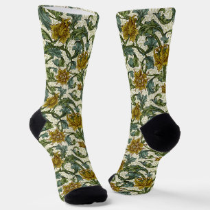 William Morris Single Stem Floral Art Tile Socks