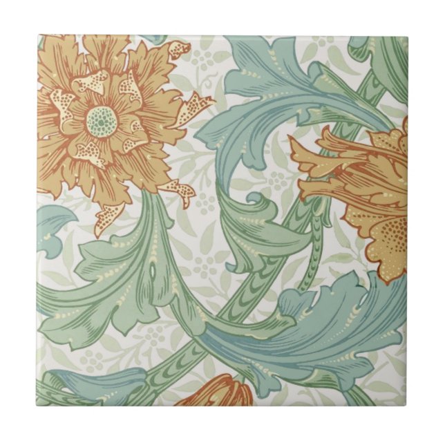 William Morris Single Stem Floral Pattern Ceramic Tile (Front)