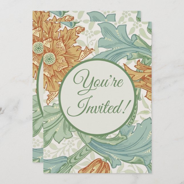 William Morris Single Stem Floral Pattern Invitation (Front/Back)