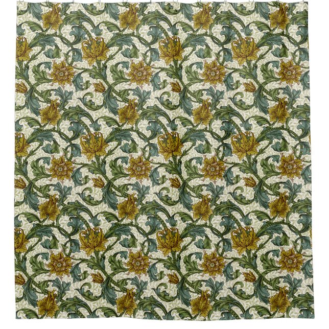 William Morris Single Stem Floral Pattern Shower Curtain (Front)