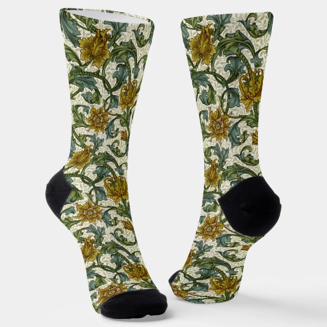William Morris Single Stem Floral Pattern Socks (Angled)