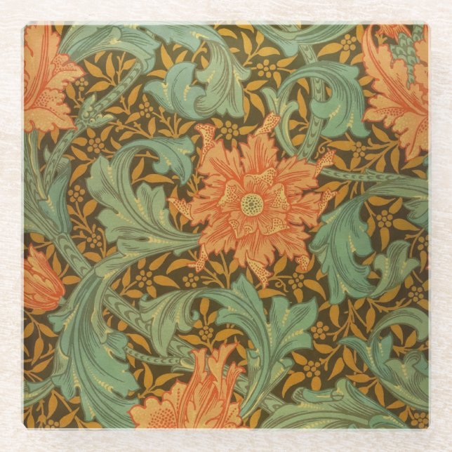 William Morris Single Stem Pattern Art Nouveau Glass Coaster (Front)
