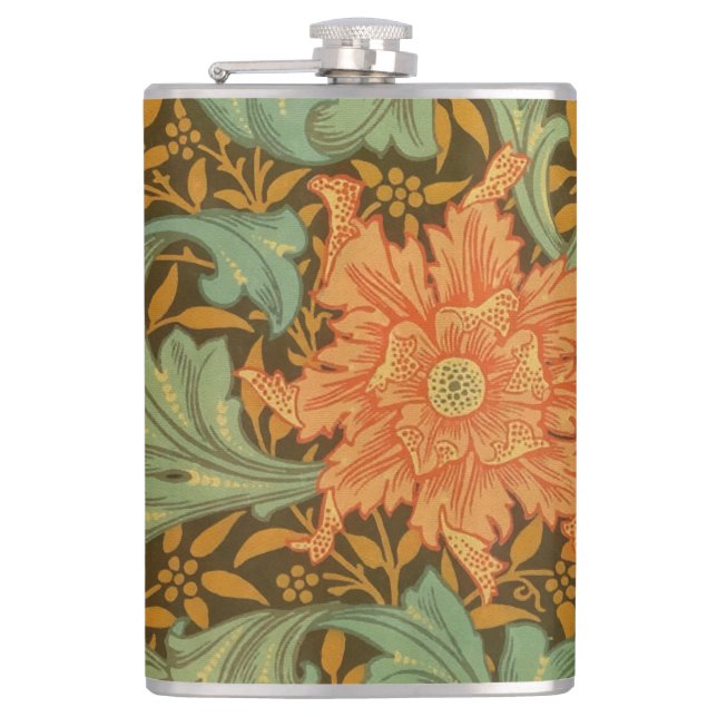 William Morris Single Stem Pattern Art Nouveau Hip Flask (Front)
