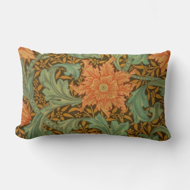 William Morris Single Stem Pattern Art Nouveau Lumbar Cushion (Front)