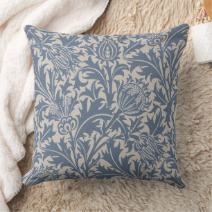 William Morris Slate Blue Thistle Wallpaper Cushion