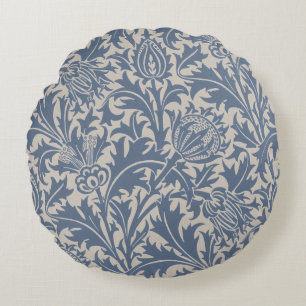 William Morris Slate Blue Thistle Wallpaper Round Cushion