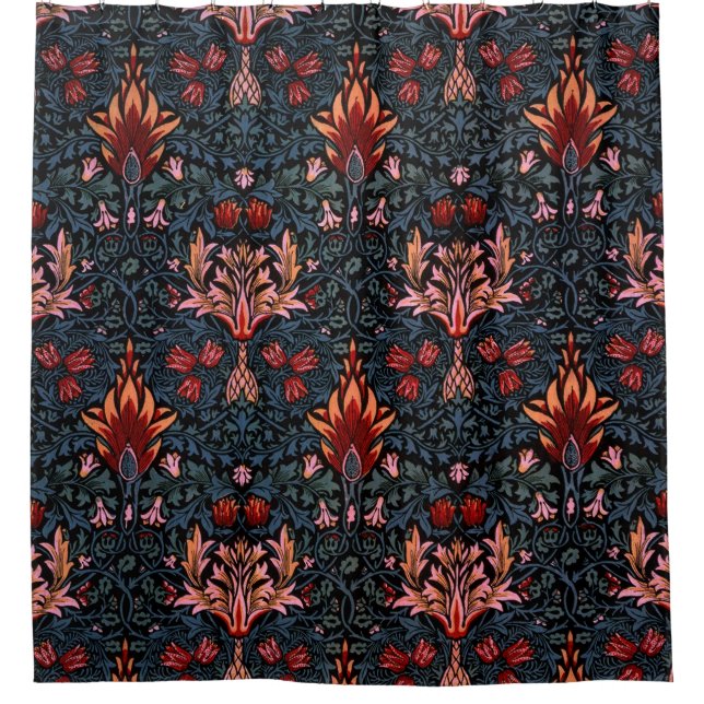 William Morris Snakeshead Dark Pattern Shower Curtain (Front)