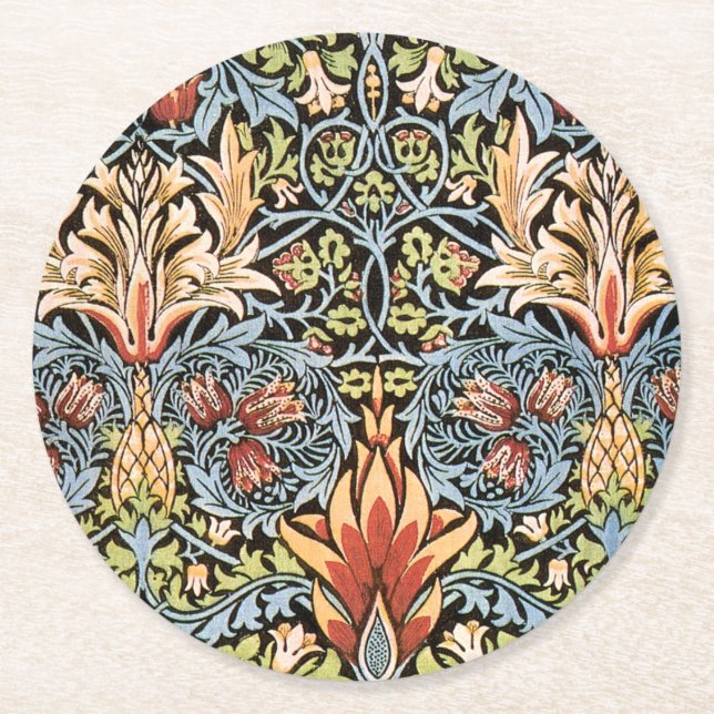 William Morris Snakeshead Design Round Paper Coaster (Front)