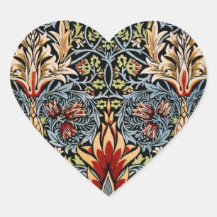 William Morris Snakeshead Floral Pattern Heart Sticker