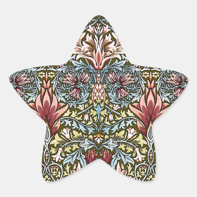 William Morris Snakeshead Floral Pattern Star Sticker (Front)