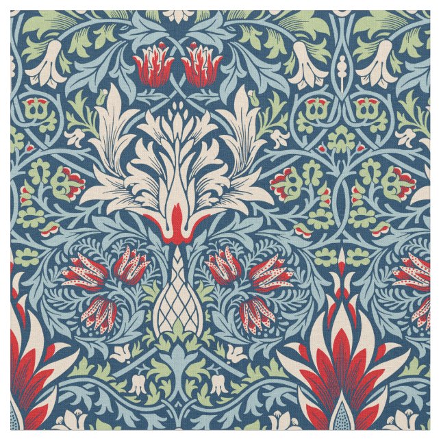 William Morris Snakeshead Fritillary Floral Design Fabric (Close Up)