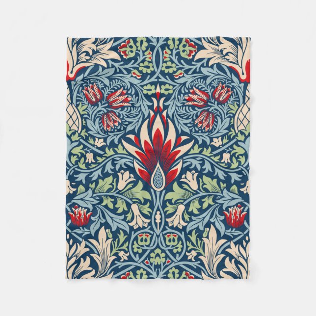 William Morris Snakeshead Fritillary Floral Design Fleece Blanket (Front)