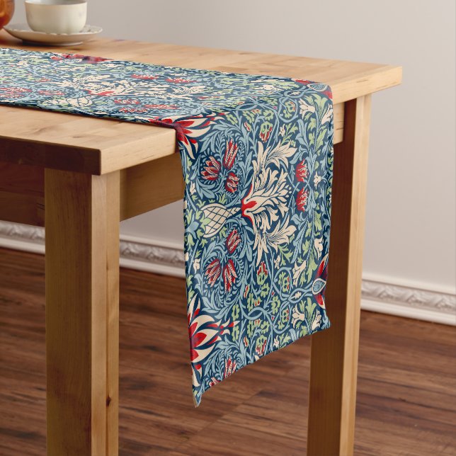 William Morris Snakeshead Fritillary Floral Design Short Table Runner (In Situ)