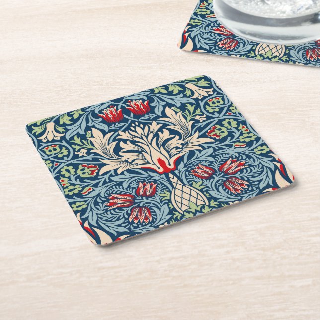 William Morris Snakeshead Fritillary Floral Design Square Paper Coaster (Angled)