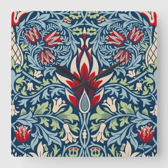 William Morris Snakeshead Fritillary Floral Design Square Wall Clock (Front)