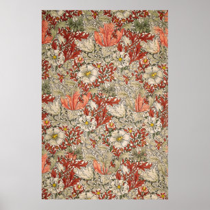 William Morris Spring Compton Flower Vintage Red Poster