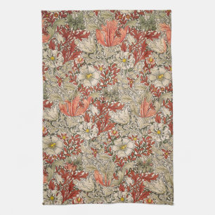 William Morris Spring Compton Flower Vintage Red Tea Towel