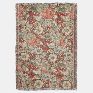 William Morris Spring Compton Flower Vintage Red Throw Blanket