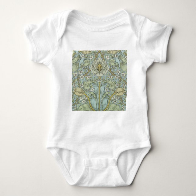 William Morris Spring Thicket: Antique Floral Baby Bodysuit (Front)