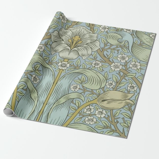 William Morris Spring Thicket: Antique Floral Wrapping Paper (Unrolled)