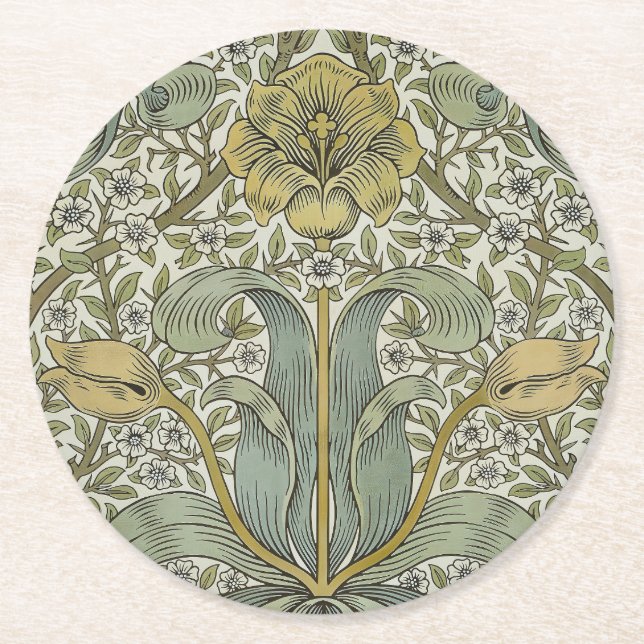 William Morris Spring Thicket Classic Pattern Round Paper Coaster (Front)