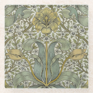 William Morris Spring Thicket Yellow Floral Art Glass Coaster