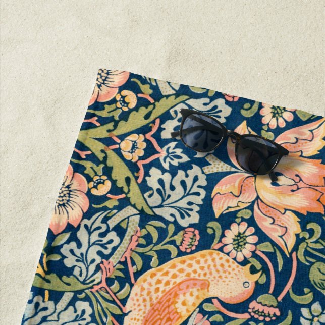 William Morris Strawberry Thief beach towel (In Situ)