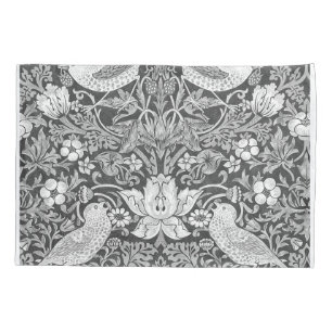 William Morris Strawberry Thief Black And White Pillowcase