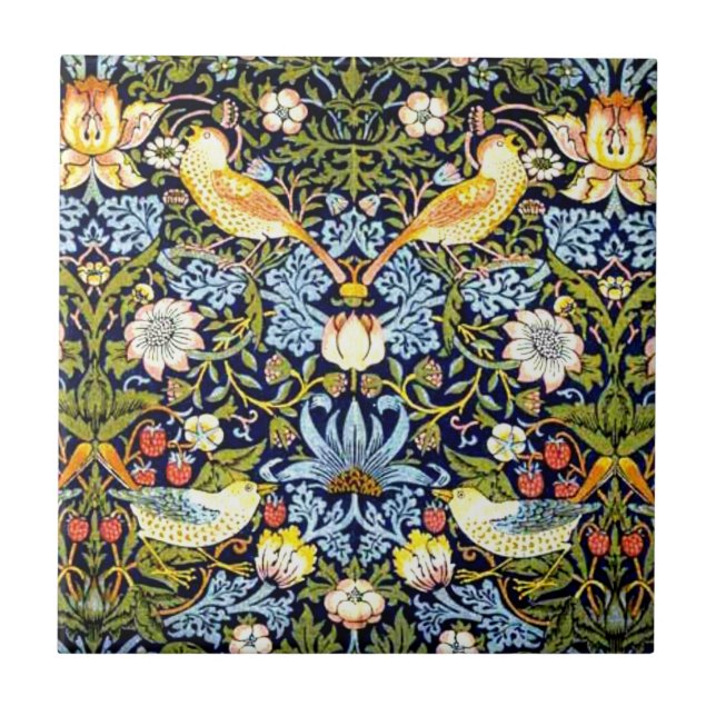 William Morris, Strawberry Thief, Ceramic Tile (Front)