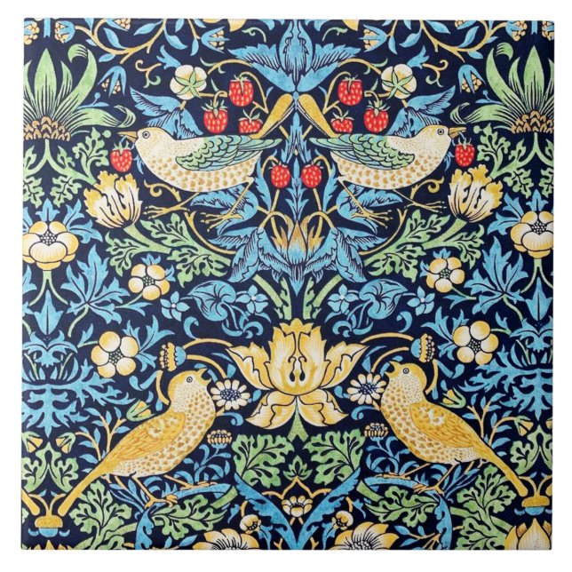 William Morris Strawberry Thief Ceramic Tile. Tile (Front)