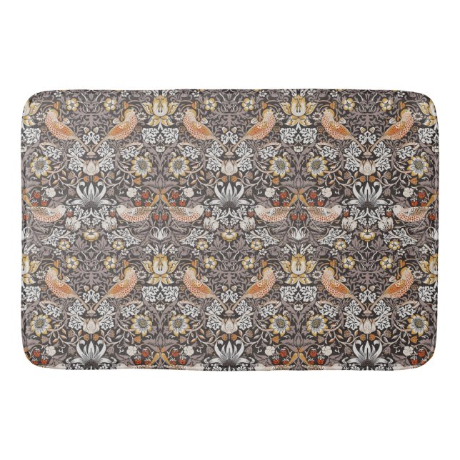 William Morris Strawberry Thief Charcoal Ochre Bath Mat (Front)