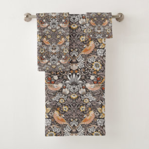 William Morris Strawberry Thief Charcoal Ochre Bath Towel Set