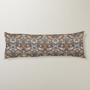 William Morris Strawberry Thief Charcoal Ochre Body Cushion
