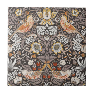 William Morris Strawberry Thief Charcoal Ochre Ceramic Tile