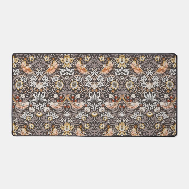 William Morris Strawberry Thief Charcoal Ochre Desk Mat (Front)