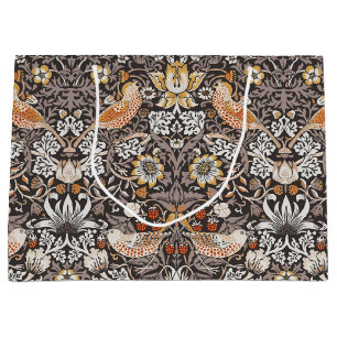 William Morris Strawberry Thief Charcoal Ochre Large Gift Bag