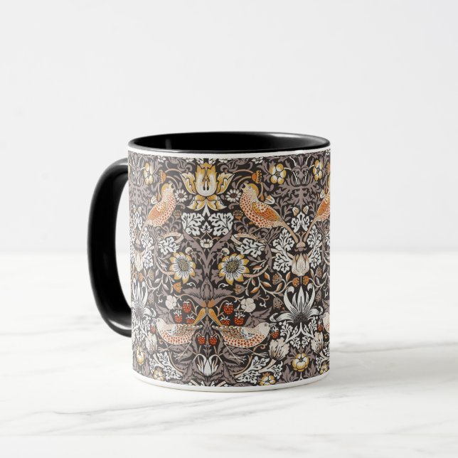 William Morris Strawberry Thief Charcoal Ochre Mug (Front Left)
