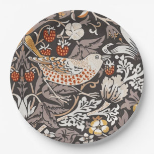 William Morris Strawberry Thief Charcoal Ochre Paper Plate