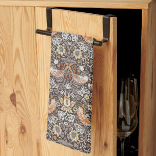 William Morris Strawberry Thief Charcoal Ochre Tea Towel