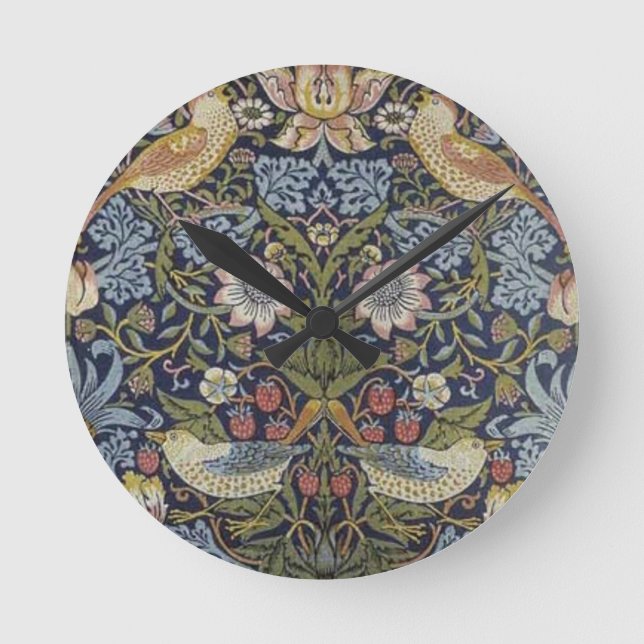 William Morris Strawberry Thief Design 1883 Round Clock (Front)