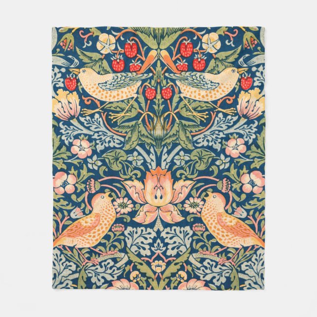 William Morris Strawberry Thief Design Fleece Blanket (Front)
