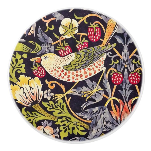 William Morris Strawberry Thief Floral Art Nouveau Ceramic Knob (Front)