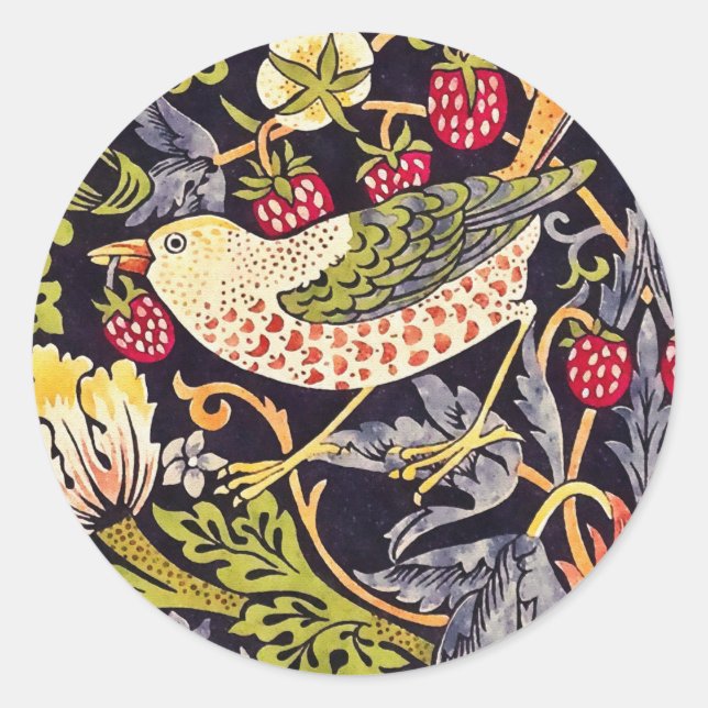 William Morris Strawberry Thief Floral Art Nouveau Classic Round Sticker (Front)