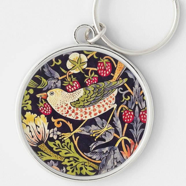 William Morris Strawberry Thief Floral Art Nouveau Key Ring (Front)