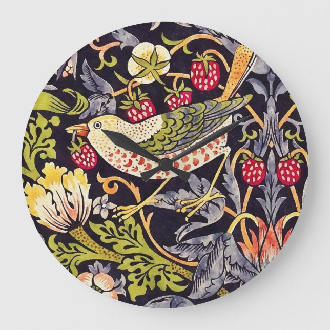 William Morris Strawberry Thief Floral Art Nouveau Large Clock (Front)
