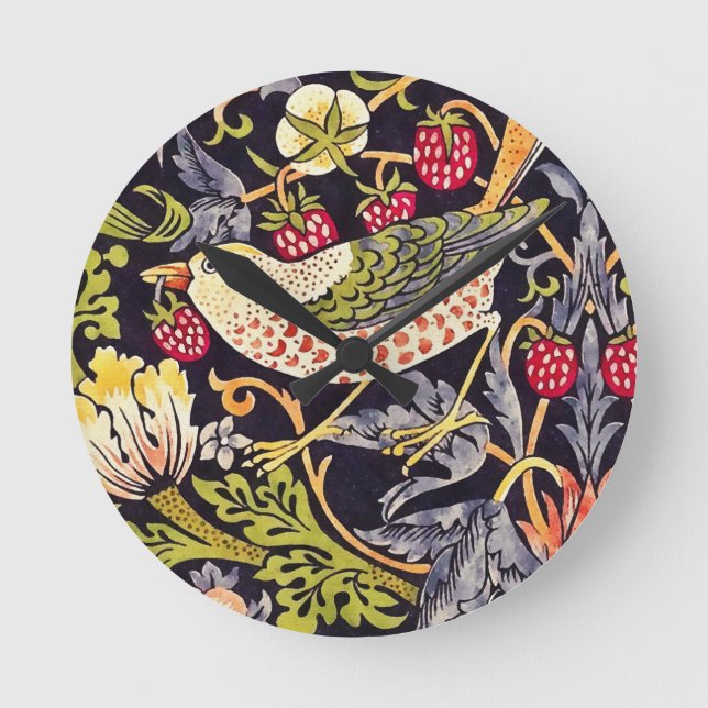 William Morris Strawberry Thief Floral Art Nouveau Round Clock (Front)