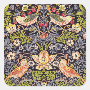 William Morris Strawberry Thief Floral Art Nouveau Square Sticker