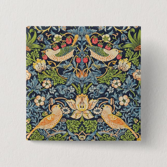 William Morris Strawberry Thief Floral Pattern 15 Cm Square Badge (Front)